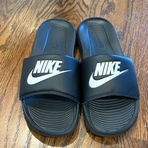 Nike Black Slides with White Logo